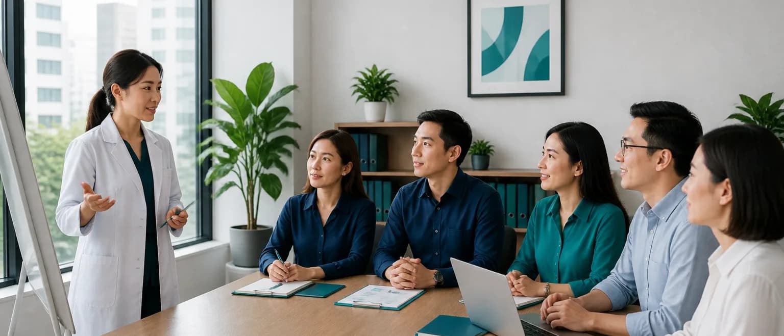 Bác sĩ trình bày buổi Health Talk cho nhóm nhân viên văn phòng